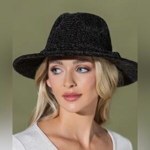 NWT! ADORA Chanel-Style Chenille Woven Fedora, BLACK